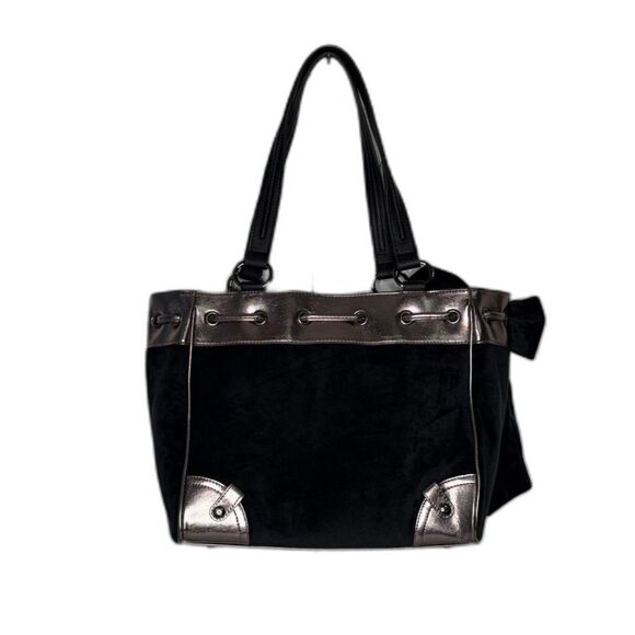 Juicy Couture Classic Scottie Dog Tote Bag Black Velour Metallic Trim HTF Viral - Picture 5 of 15
